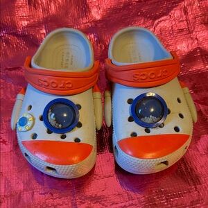 CROCS Kids Rocket-Themed Slippers - Red and Blue